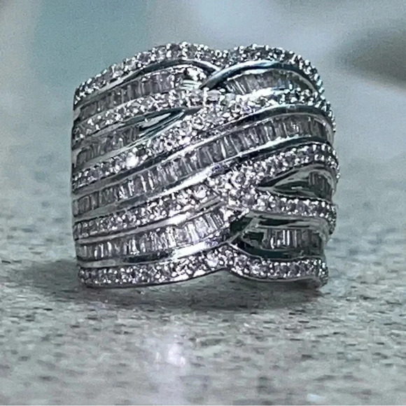 1.5ct Diamond Baguette Sterling Silver Ring Sz 5 - Picture 1 of 7